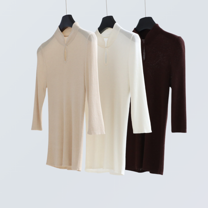 Silk-Blend Mandarin Collar Knit Top | 5 Colors