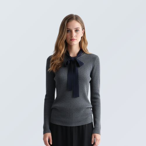 Contrast Bow Wool Knit Top | 2 Colors