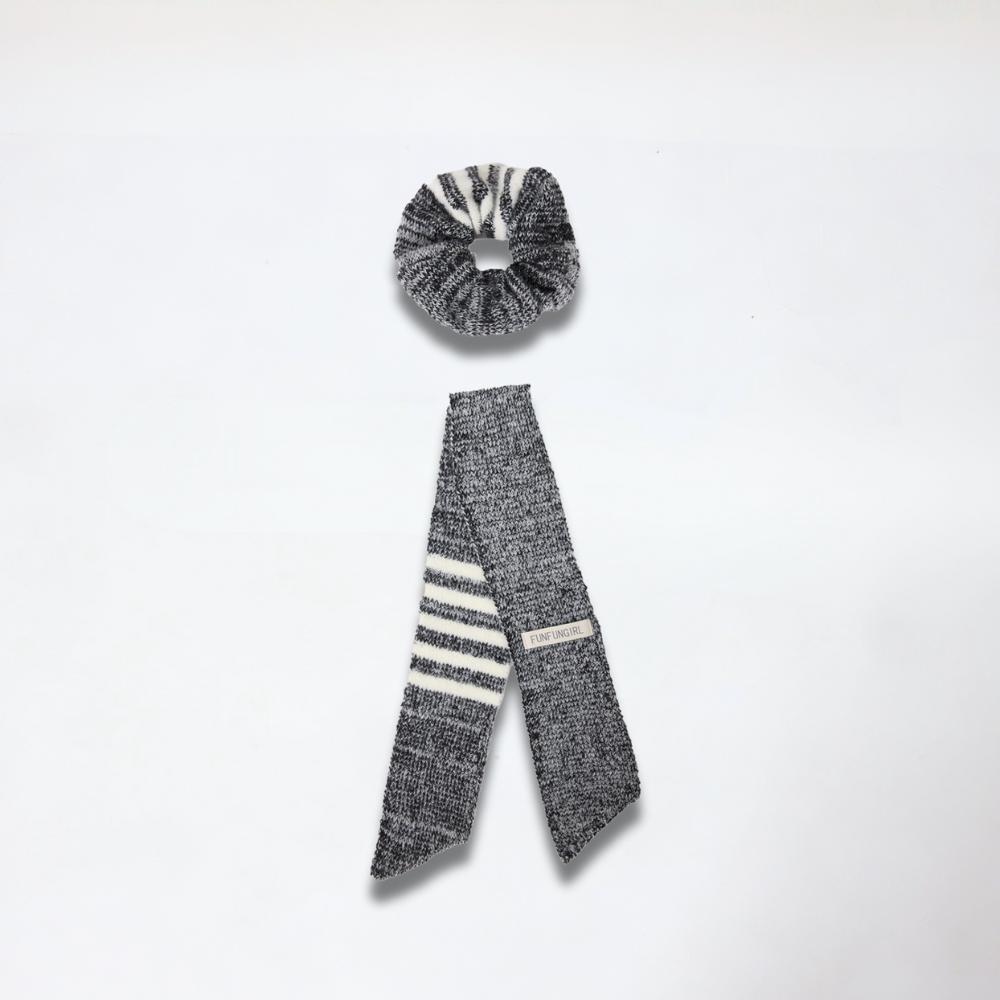 Wool Knit Scarf Scrunchie Set