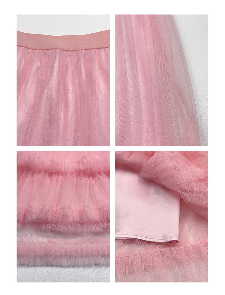 Ovina Ruffled Mesh Maxi Skirt | Pink