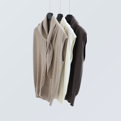 V-Neck Wool-Blend Sleeveless Cardigan Set with Scarf | 7 Colors