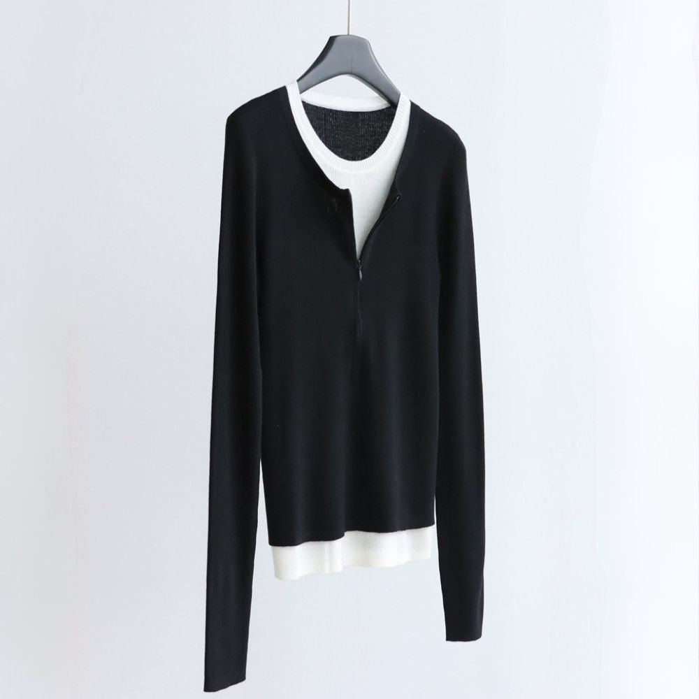 Layered Zip-Front Wool Knit Top | 4 Colors