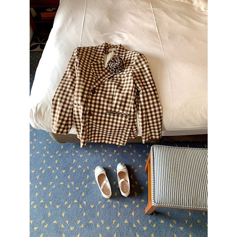 Ovina Floral Check Blazer | Apricot
