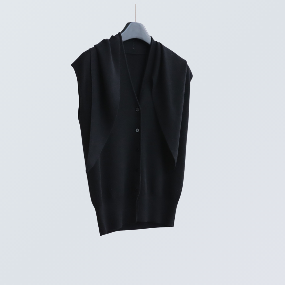 V-Neck Wool-Blend Sleeveless Cardigan Set with Scarf | 7 Colors