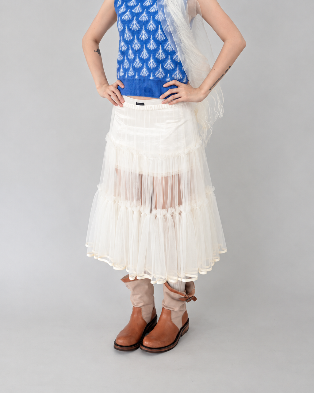 Ovina Tiered Mesh Layering Skirt | Apricot