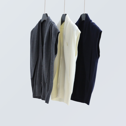 V-Neck Wool-Blend Sleeveless Cardigan Set with Scarf | 7 Colors