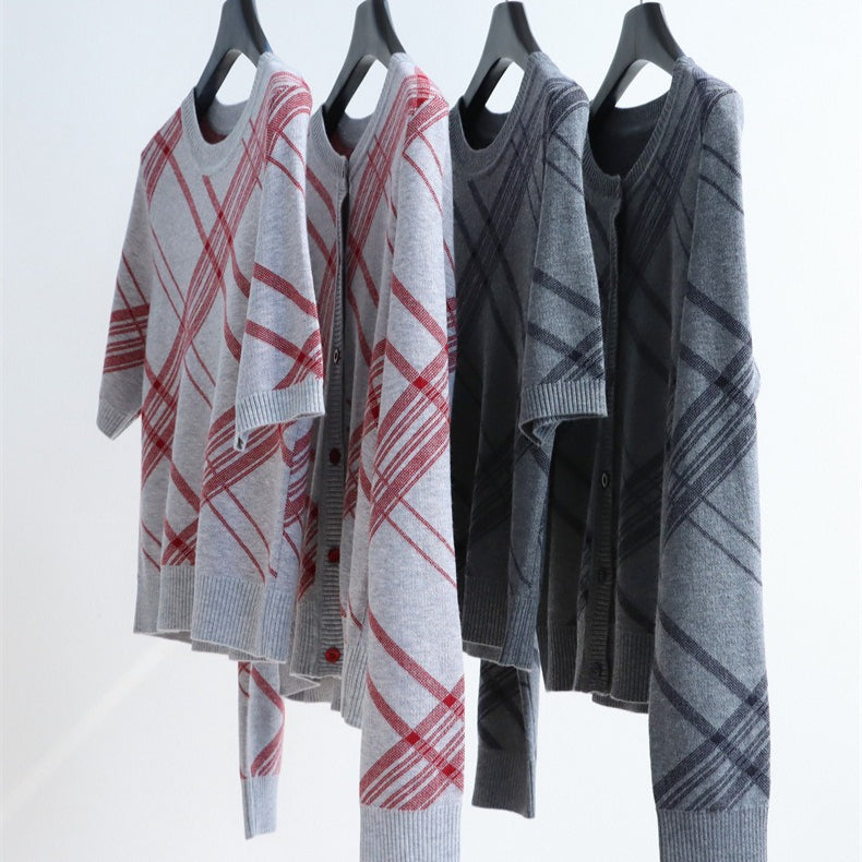 Plaid Wool-Blend Knit  Set  | 2 Colors