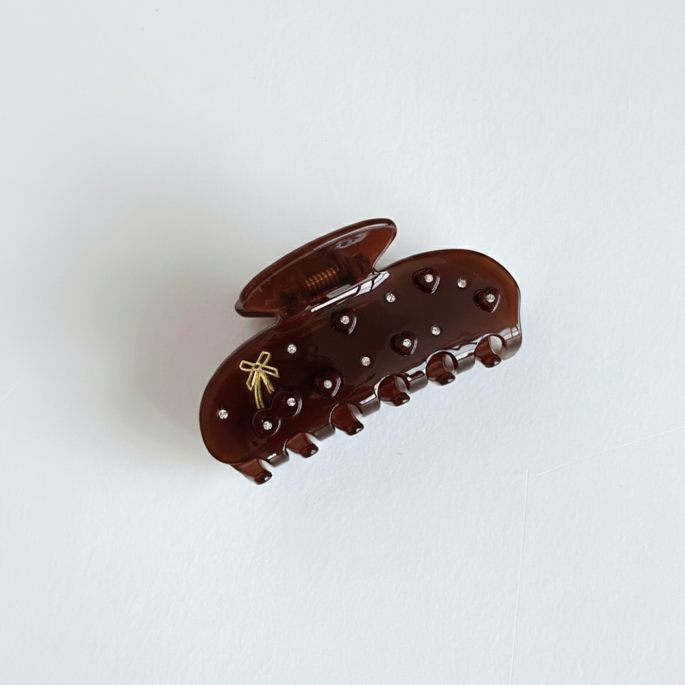 Cherry Heart Rhinestone Hair Claw | Medium