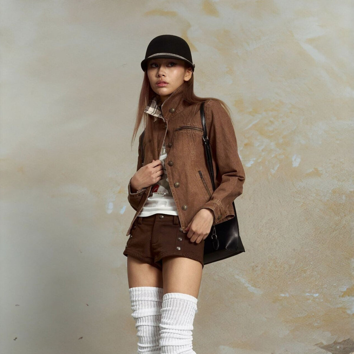 Pokiovo Structured Stand Collar Cropped Jacket
