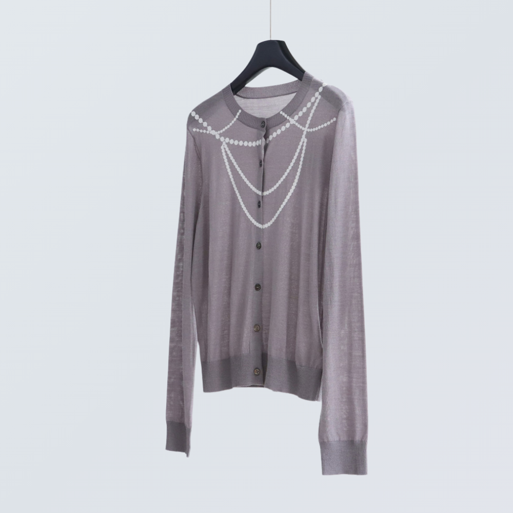 Pearl Chain Print Wool-Blend Cardigan| 4 Colors