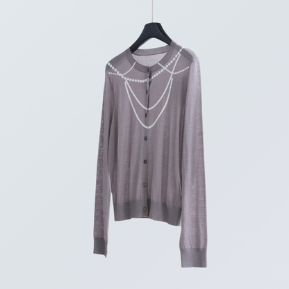 Pearl Chain Print Wool-Blend Cardigan| 4 Colors