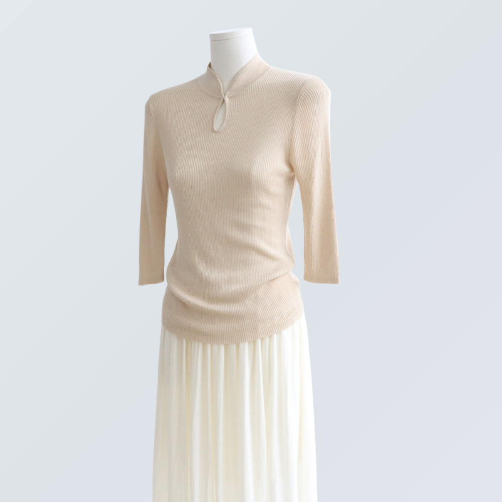 Silk-Blend Mandarin Collar Knit Top | 5 Colors