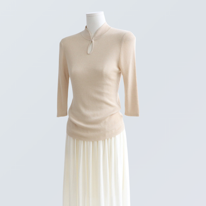 Silk-Blend Mandarin Collar Knit Top | 5 Colors