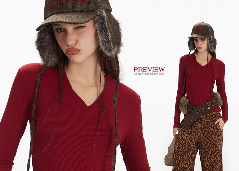 Slim V-neck base knitwear | 4 color