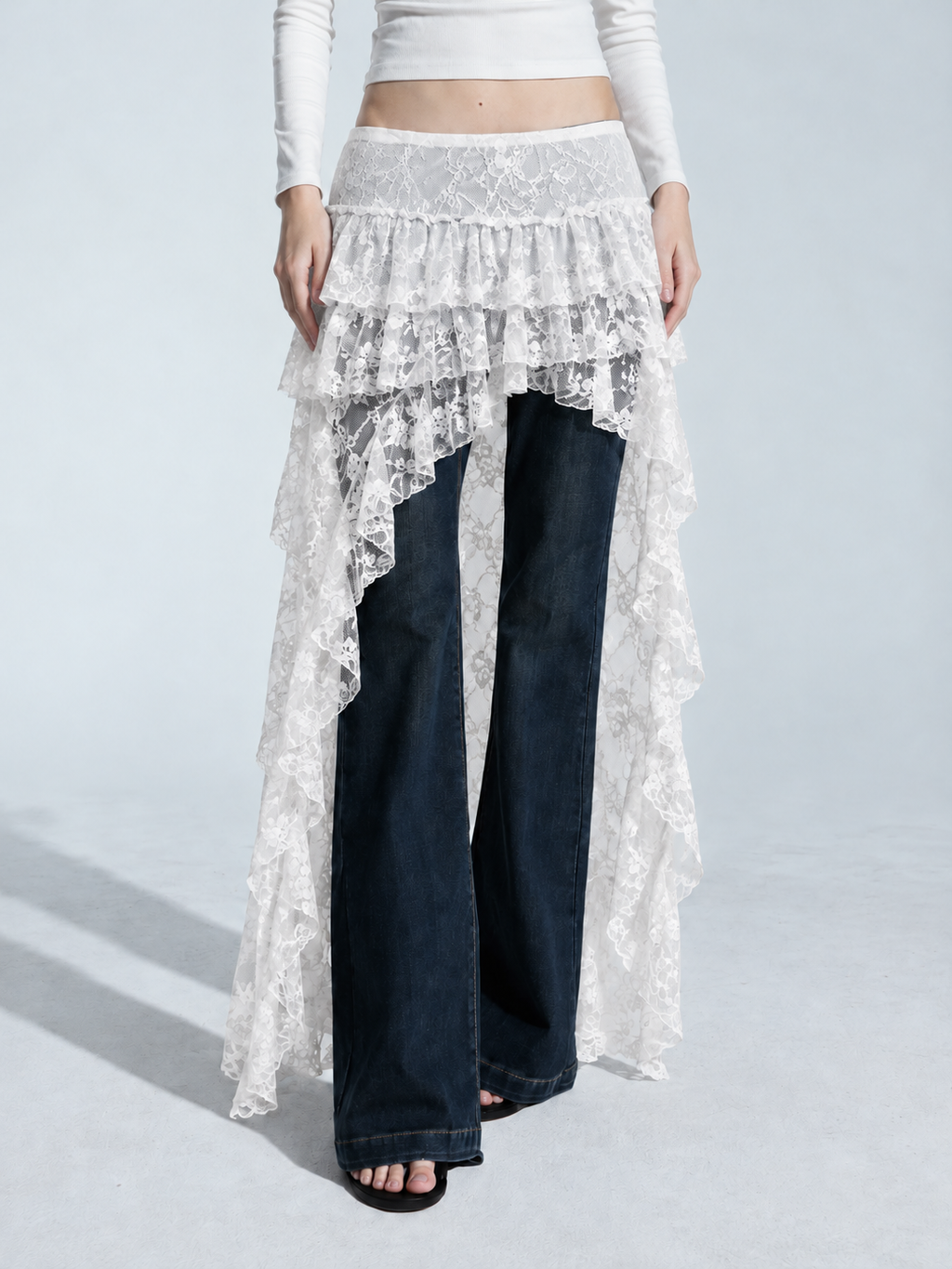 Asymmetric Ruffle Lace Skirt