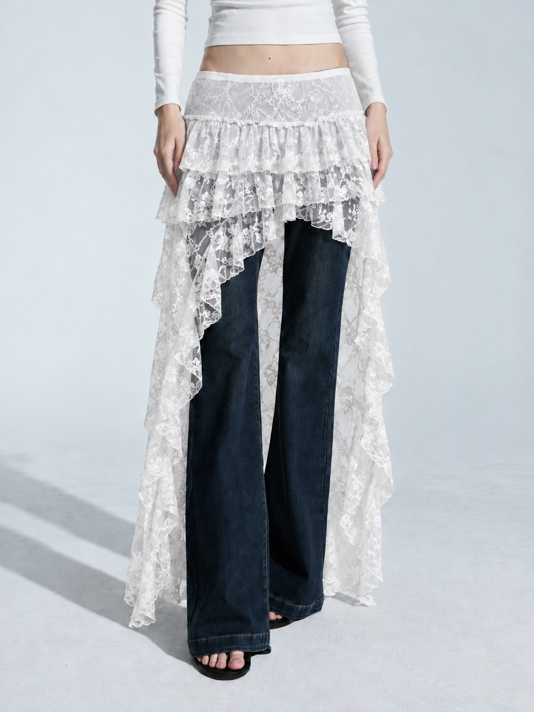 Asymmetric Ruffle Lace Skirt